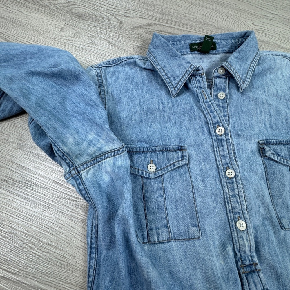 Lauren Ralph Lauren Womens Denim Shirtdress Blue Size 12 Drawstring Utility LRL - Picture 6 of 7